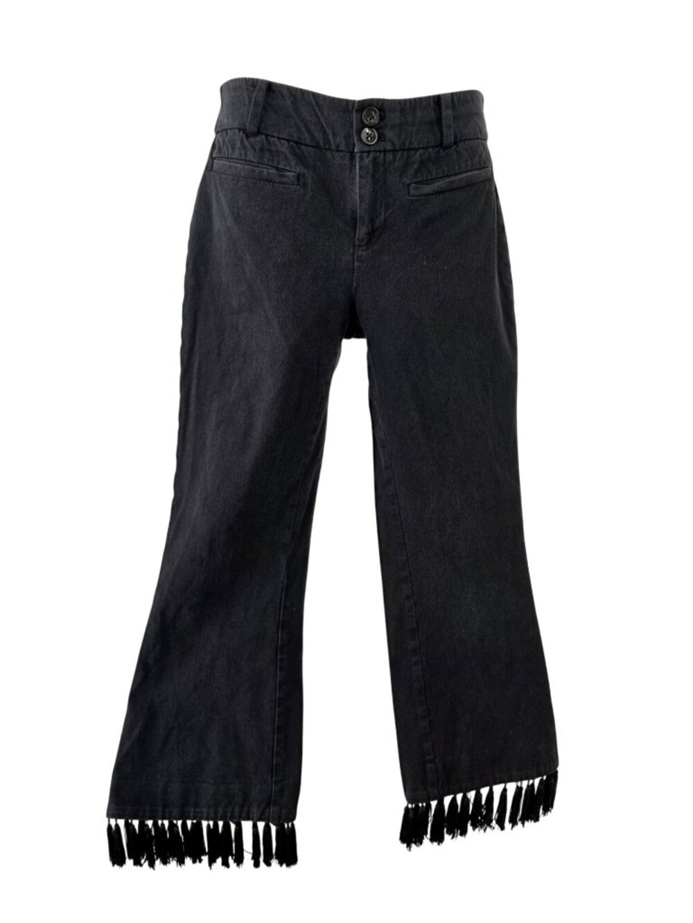 Anthropologie Essential Fringed Flare Crop Pants Women Sz 0 Washed Black Stretch